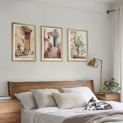 Set 3 slike u okviru Ulice, cvijeće i bicikli