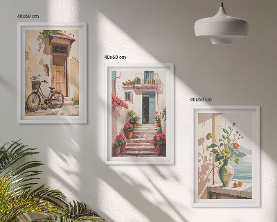 Set 3 slike u okviru Ulice, cvijeće i bicikli
