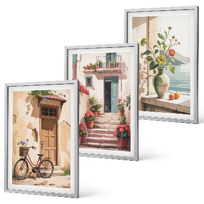 Set 3 slike u okviru Ulice, cvijeće i bicikli