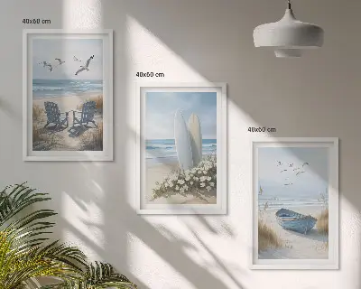 Ptice na daskama za surfanje na plaži triptih u okviru