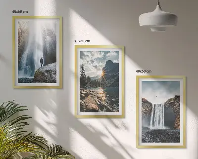 Triptih Slapovi slika s motivom planinskog krajolika u okviru