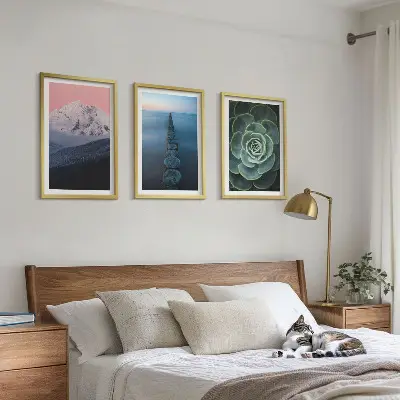 Zidna galerija planine s ružičastim nebom i sukulentima uz vodu