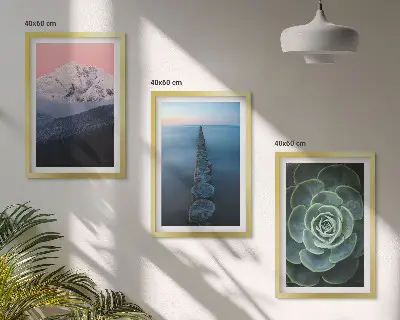 Zidna galerija planine s ružičastim nebom i sukulentima uz vodu