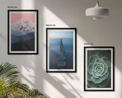 Zidna galerija planine s ružičastim nebom i sukulentima uz vodu