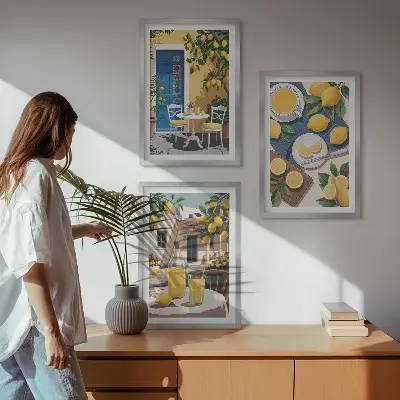 Set 3 slike u okviru motiva limunade za sunčanje na terasi