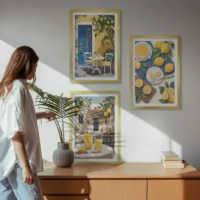 Set 3 slike u okviru motiva limunade za sunčanje na terasi