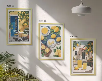 Set 3 slike u okviru motiva limunade za sunčanje na terasi