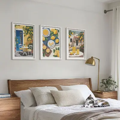 Set 3 slike u okviru motiva limunade za sunčanje na terasi
