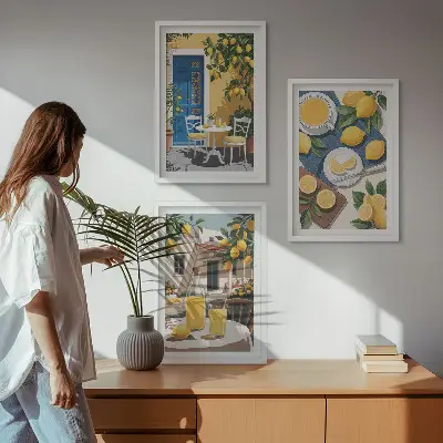 Set 3 slike u okviru motiva limunade za sunčanje na terasi
