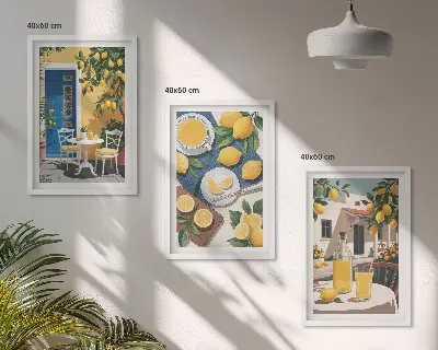 Set 3 slike u okviru motiva limunade za sunčanje na terasi