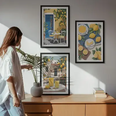 Set 3 slike u okviru motiva limunade za sunčanje na terasi