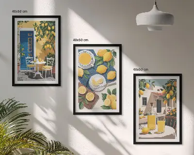 Set 3 slike u okviru motiva limunade za sunčanje na terasi