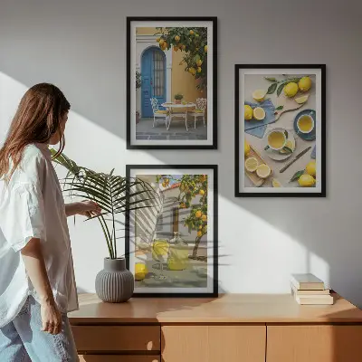 Limunska limunada plava vrata triptih u okviru