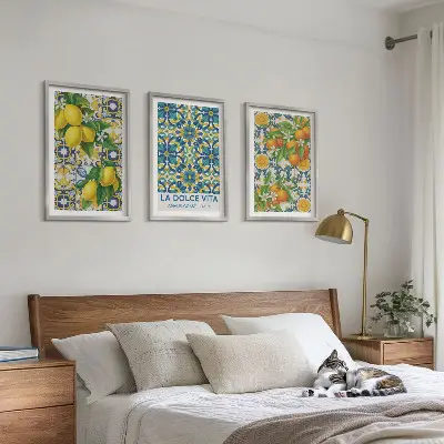 Set od 3 slike u okviru limuni, naranče i cvijeće s motivom Italije