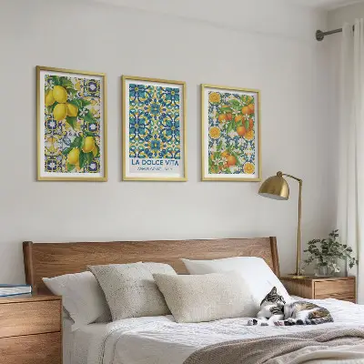 Set od 3 slike u okviru limuni, naranče i cvijeće s motivom Italije