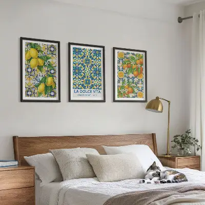 Set od 3 slike u okviru limuni, naranče i cvijeće s motivom Italije