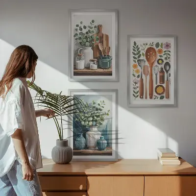 Set 3 slike u okviru motiv kuhinjskog pribora na biljnoj bazi