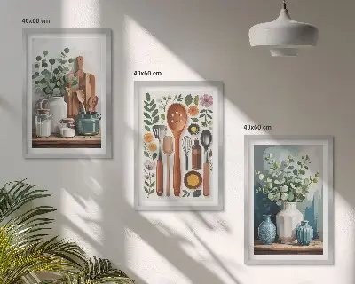 Set 3 slike u okviru motiv kuhinjskog pribora na biljnoj bazi
