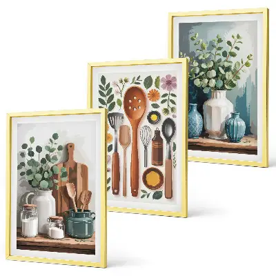 Set 3 slike u okviru motiv kuhinjskog pribora na biljnoj bazi