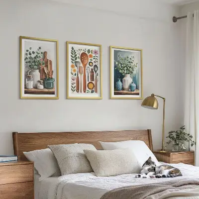 Set 3 slike u okviru motiv kuhinjskog pribora na biljnoj bazi