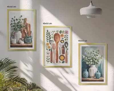Set 3 slike u okviru motiv kuhinjskog pribora na biljnoj bazi