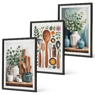 Set 3 slike u okviru motiv kuhinjskog pribora na biljnoj bazi