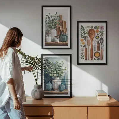Set 3 slike u okviru motiv kuhinjskog pribora na biljnoj bazi