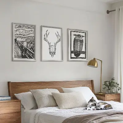 Grafika vrišteće lubanje sove triptih u okviru