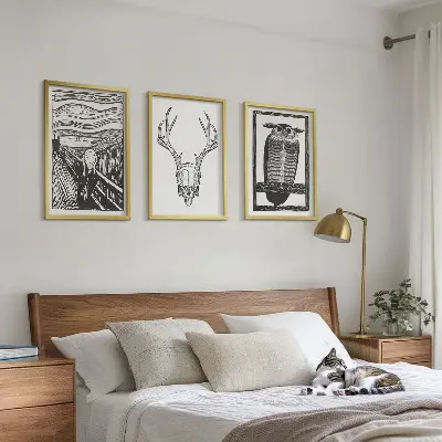 Grafika vrišteće lubanje sove triptih u okviru
