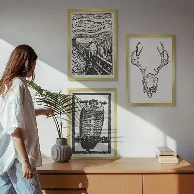 Grafika vrišteće lubanje sove triptih u okviru