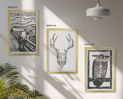 Triptih u okviru Grafika vrišteće lubanje sove