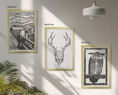 Grafika vrišteće lubanje sove triptih u okviru