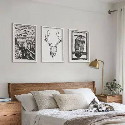Grafika vrišteće lubanje sove triptih u okviru