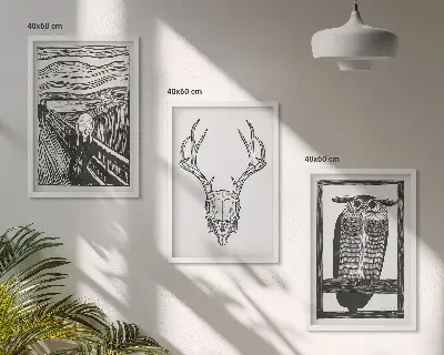 Grafika vrišteće lubanje sove triptih u okviru
