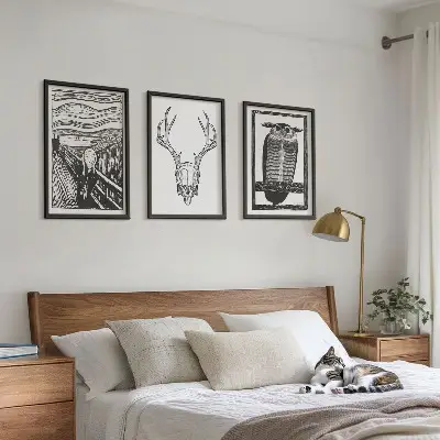 Grafika vrišteće lubanje sove triptih u okviru