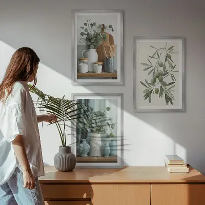 Zidna galerija zelene masline s motivom eukaliptusa