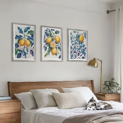Plavo lišće grana limuna set od 3 slike u okviru