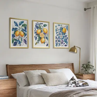 Plavo lišće grana limuna set od 3 slike u okviru