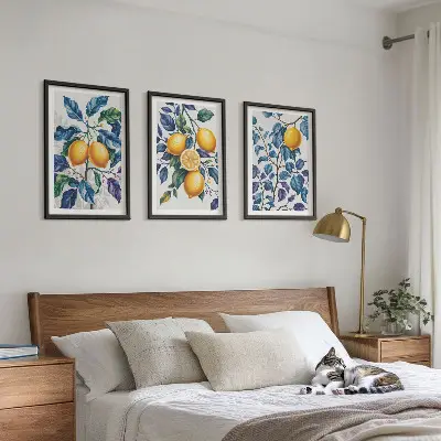 Plavo lišće grana limuna set od 3 slike u okviru