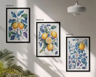 Plavo lišće grana limuna set od 3 slike u okviru