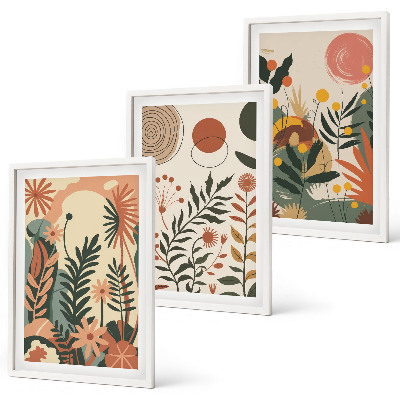 Set 3 slike u okviru Starinski pastelni biljni uzorci