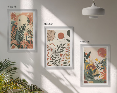 Set 3 slike u okviru Starinski pastelni biljni uzorci