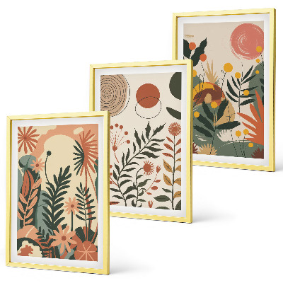 Set 3 slike u okviru Starinski pastelni biljni uzorci