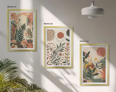 Set 3 slike u okviru Starinski pastelni biljni uzorci