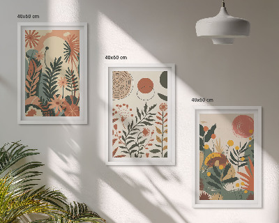 Set 3 slike u okviru Starinski pastelni biljni uzorci