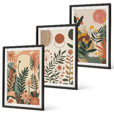 Set 3 slike u okviru Starinski pastelni biljni uzorci