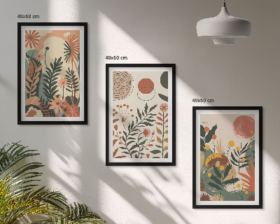 Set 3 slike u okviru Starinski pastelni biljni uzorci