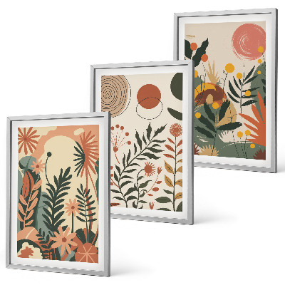 Set 3 slike u okviru Starinski pastelni biljni uzorci