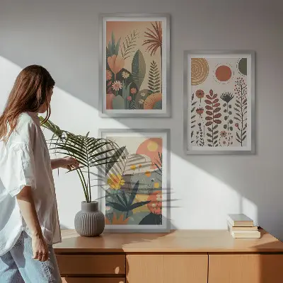 Boho biljni uzorci prirode triptih u okviru