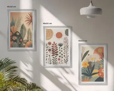 Boho biljni uzorci prirode triptih u okviru